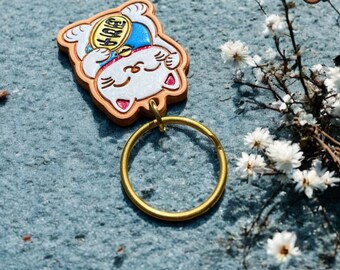 Lucky Cat Leather Keychain, Maneki Neko Keychain, Personalized