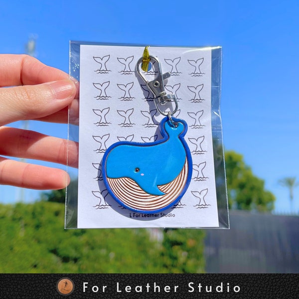 Whale Leather Keychain, Hand-painted Leather Keychain, Whale Keychain, Handmade Leather Keychain, Unique Gifts, Handmade in California