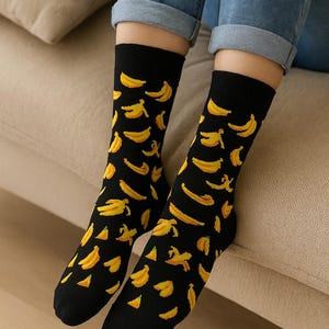 Funny Banana Cotton Crew Socks Quirky Fruit Novelty Socks Unisex Gift