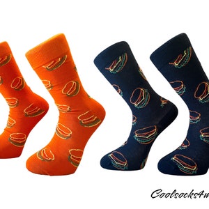 Burger Pattern Socks | Cool Socks | Food Socks | Funky Socks | Cozy Socks | 2 Pairs