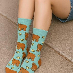 Bear Bee Cotton Crew Socks| Cute Animal Novelty Socks |  Fun Unisex Gift for Men & Women”