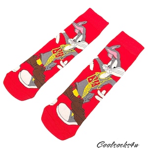 Retro Cartoon Bunny Crew Socks – Checkerboard Pattern – Fun Unisex Gift