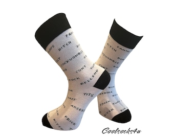 Profanity Socks: White and Black Bold Statement Socks
