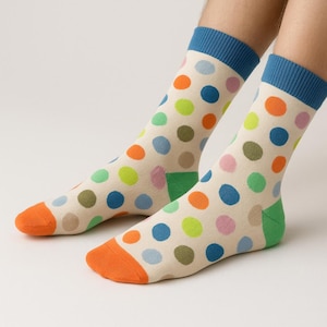 Colorful Polka Dot Crew Socks Retro Pattern Cotton Casual Novelty Cozy Gift Women Men