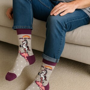 Unicorn Rainbow Crew Socks | Colorful Novelty Cotton Socks | Fun Gift for Women & Men
