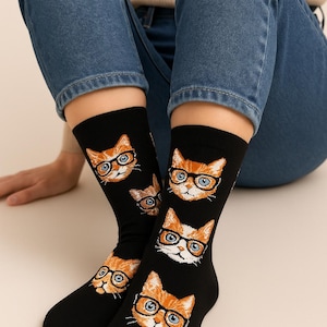 Süße Katzen-Crew-Socken | Lustige Katzensocken aus Baumwolle für Frauen & Männer, gemütliches Geschenk für Katzenliebhaber, Haustierbesitzer