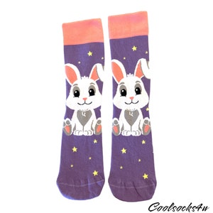 Chaussettes ras du cou en coton violet lapin mignon | Fun, élégant et nouveauté |