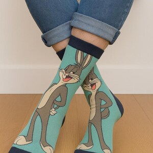 Retro Bugs Bunny Socks: Cartoon Character Cotton Crew Socks