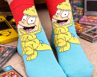 Retro 90s Cartoon Baby Crew Socks Funny Nostalgia Novelty Gift Unisex Cotton