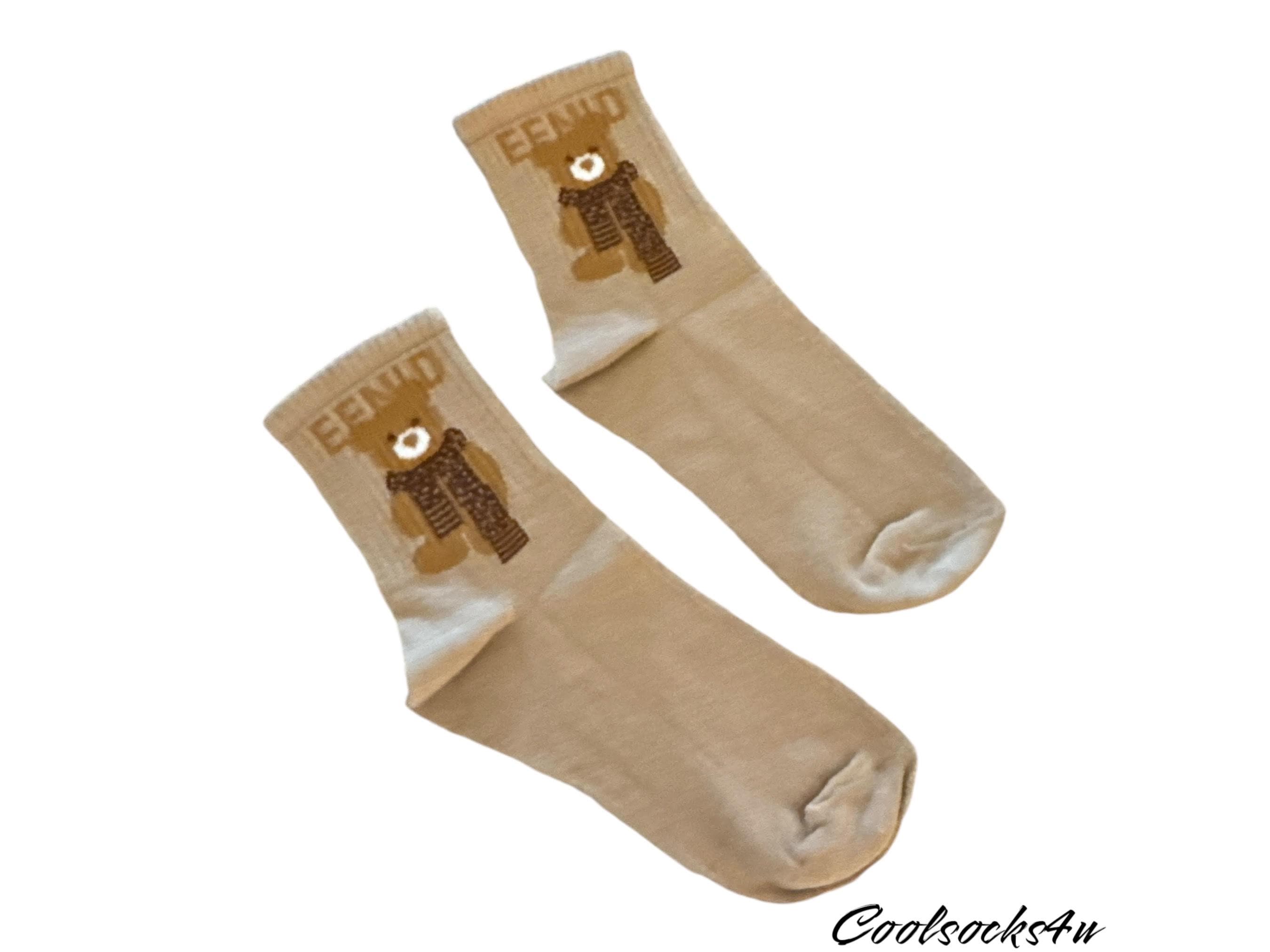 Cute Teddy Bear Crew Socks 4-Pair Set – Cozy Thick Cotton Winter Socks For Women & Men, Black Rust Cream Olive - View #7