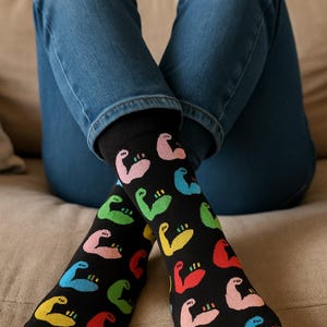 Colorful Strong Arm Crew Socks | Fun Novelty Cotton Socks | Unisex, Stylish, Workout Gift