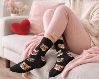 Funny Cat Crew Socks Cotton Novelty Animal Design Gift for Women Men