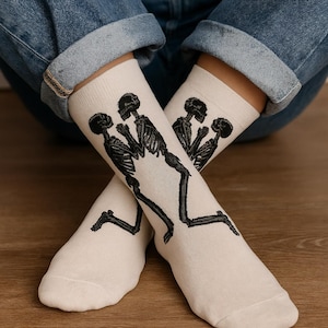 Skeleton Crew Socks, Black Gothic Skull Socks, Alternative Streetwear