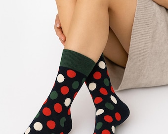 Polka Dot Baumwolle Crew Socken Bunte Retro Muster Lässig Neuheit Geschenk Frauen Männer Bequem