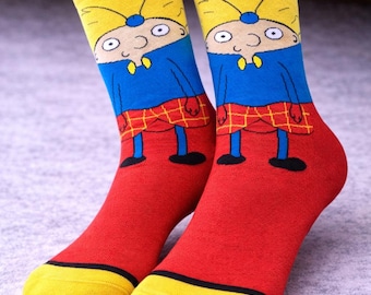 Hey Arnold Character Socks Retro 90s Cartoon Crew Funny Novelty Unisex Cotton Socks Gift