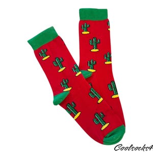 Red Cactus Stylish Cotton Crew Socks | Novelty, Cool, and Retro Gifts |