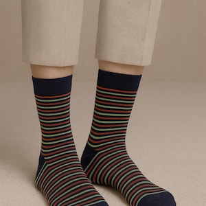 Colorful Stripe Cotton Crew Socks | Fun Retro Striped Unisex Socks, Quirky Fashion Gift