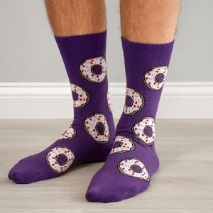 Purple Donut Crew Socks | Cute Food Lover Gift | Fun Unisex Novelty Socks