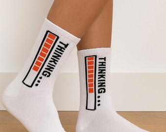 Retro White Cotton Crew Socks Unisex Vintage Style