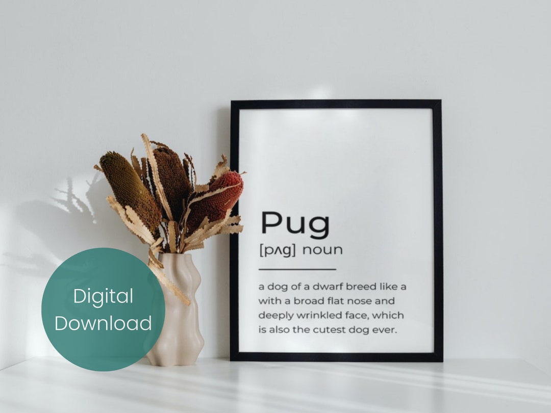Pug Definition White Wall Art Print PDF Instant Download Printable Wall