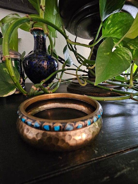 Vintage Cloisonne and Brass Bangles, Lot of 2, Be… - image 1