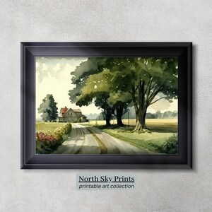 Countryside Watercolor Painting Vintage Wall Art Country Wall Decor Country Home Art Country House Decor Vintage Art Digital Download 001