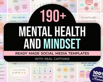 Mental Health Instagram Post Templates: Premade Social Media Content with Captions (Canva Editable)