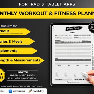 Digital FITNESS planner UNDATED, GoodNotes Exercise Log, UNDATED iPad Workout Planner, Diet Planner. Fitness & Nutrition Digital Planner
