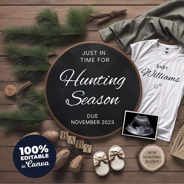 Hunting Pregnancy Announcement Digital | Baby Announcement | Social Media Facebook Instagram | Editable DIY Template | Just in time