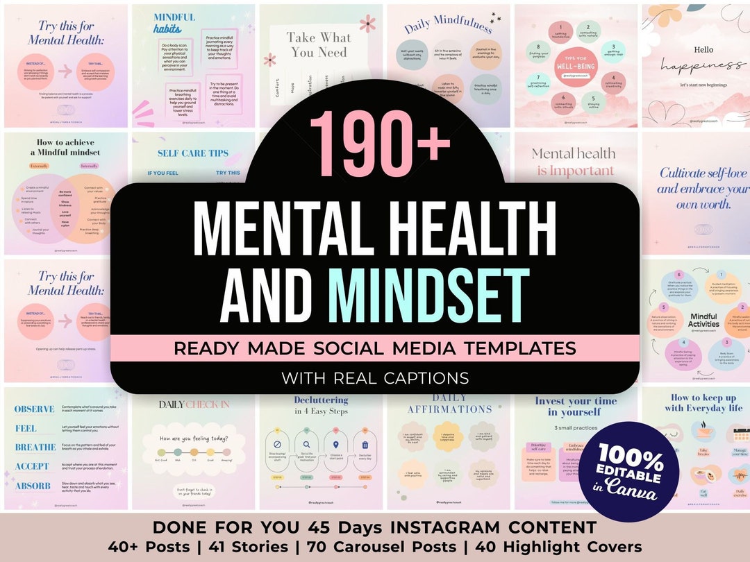 Mental Health Instagram Post Templates: Premade Social Media Content ...