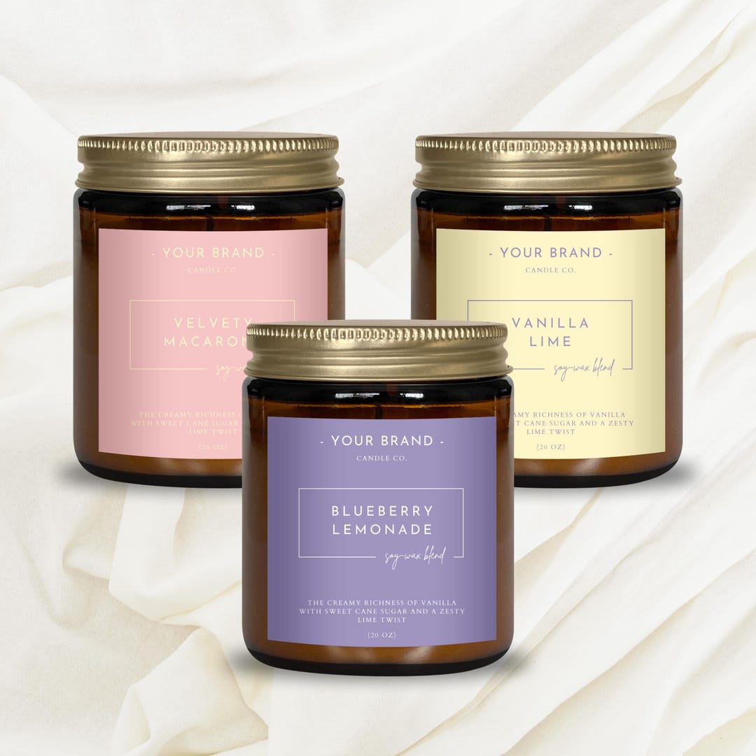 Pastel Candle Labels, Editable in Canva, Templates Candles, Digital ...