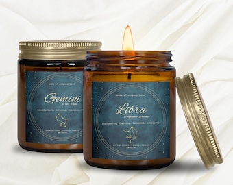 Etiquetas para velas del zodíaco, editables en Canva, descarga digital, etiqueta para vela astrológica