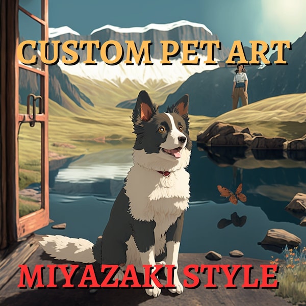 Custom Pet Portrait Miyazaki Art Style Custom Dog Portrait Print Dog From Photo Personalized Pet Portrait Anime Dog Lover Gift