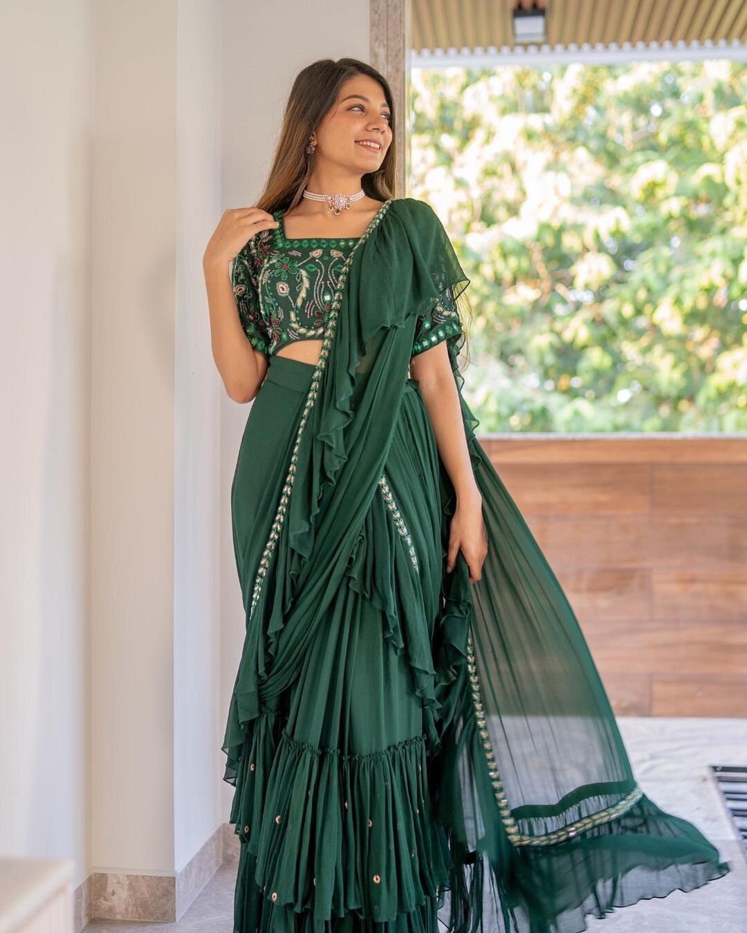 Green clearance saree gown
