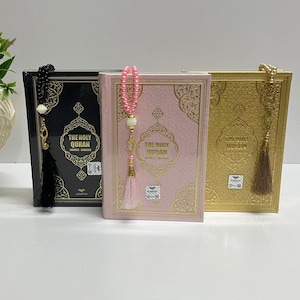 The Holy Quran in English and Arabic | Quran Book for English | English Quran Set with Tasbih Taffeta Prayer Mat | English Translation Quran