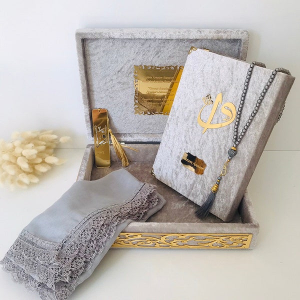 Personalized Muslim Quran Gifts, Velvet Covered Quran Box Set, Islamic Graduation / Birthday / Wedding Gift, Muslim Grandpa/Grandma Gifts