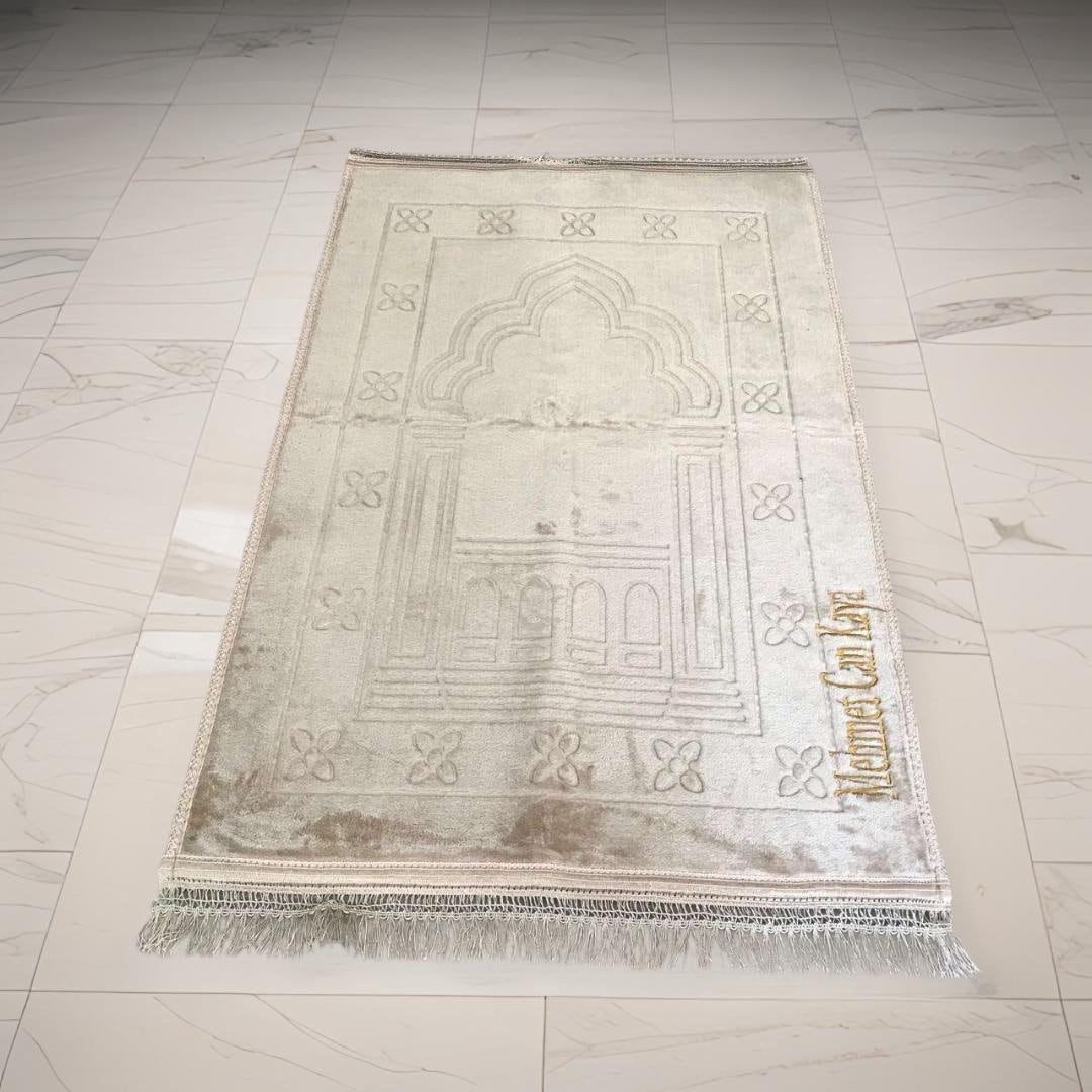 Personalized Thick Plush Cream Prayer Rug Set, Padded Comfortable ...