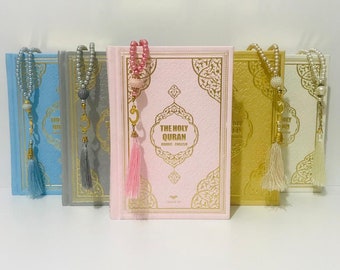 English Arabic The Holy Quran | Quran Book in English | English Quran Set with taffeta prayer mat and tasbeh | Quran for English speakers