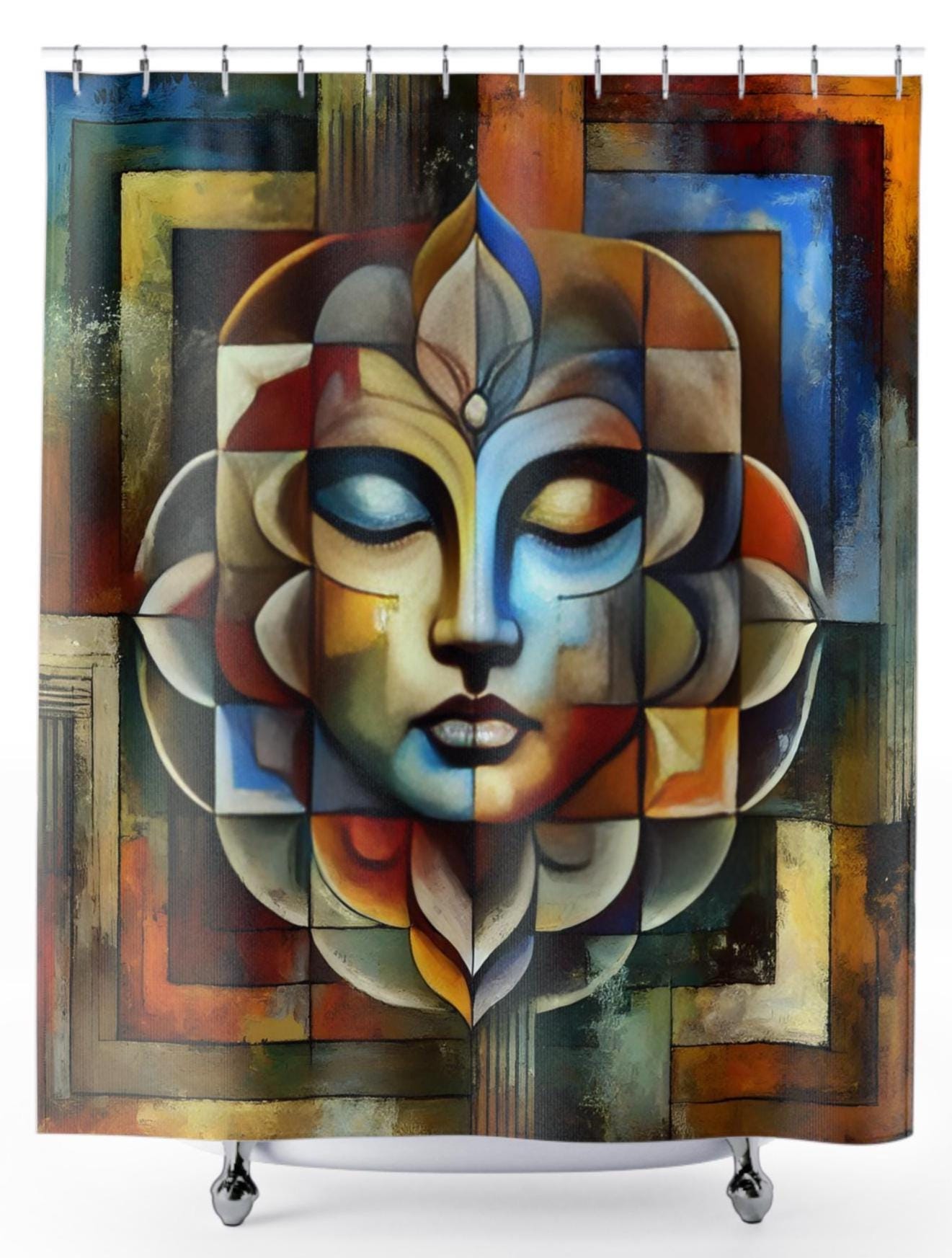 Meditativer Duschvorhang Buddha Design - Erdtöne Schwarz Gold, Wasserdicht 155x183 Cm Mit Haken