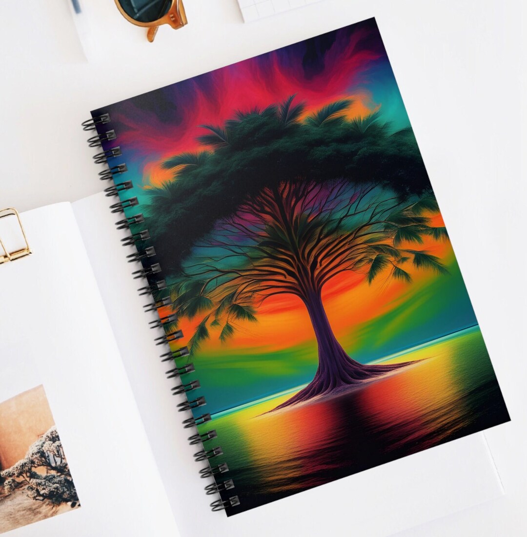 Vibrant Tree of Life Spiral Notebook, Custom Journal, Diary, Colorful ...