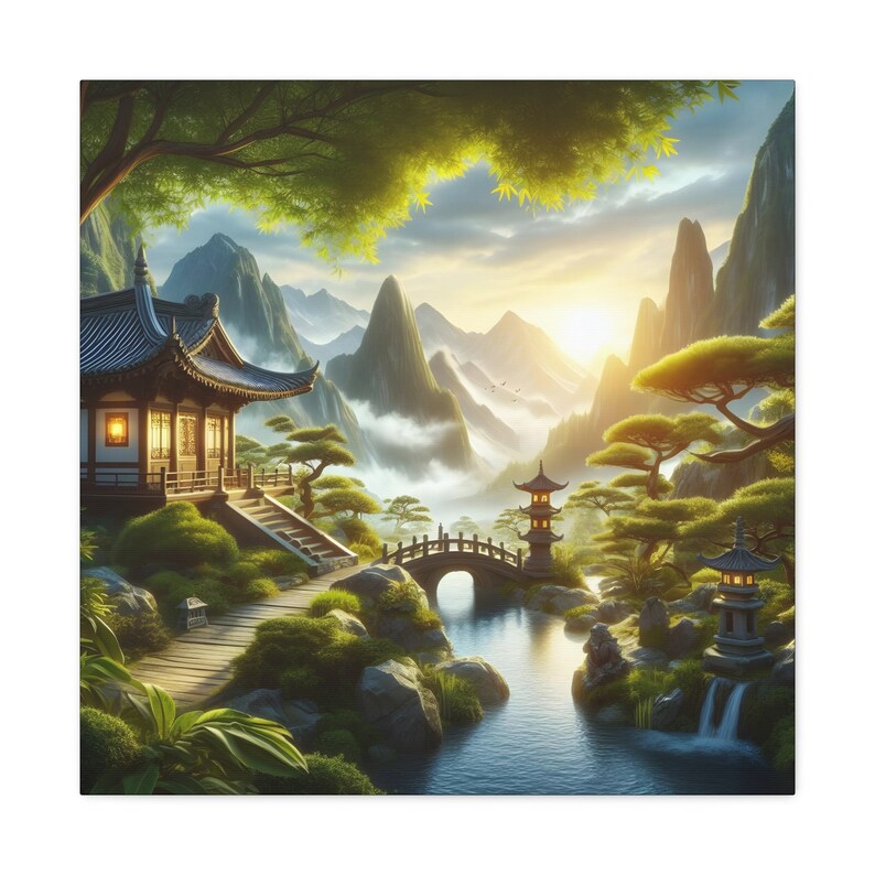 Japanese Zen Sunrise Canvas Print, Custom Wall Art, Modern Home Living