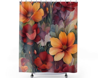 Aquarell Blumen Stoff Duschvorhang, einzigartiges Badezimmer Dekor, Floral Badewanne Vorhang, individuelles Badezimmer Geschenk