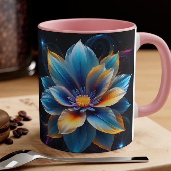 Cosmic Flower Mug, Ceramic Coffee Tea Cup, Unique Floral Lover Gift, Custom Art Gift for Her or Him