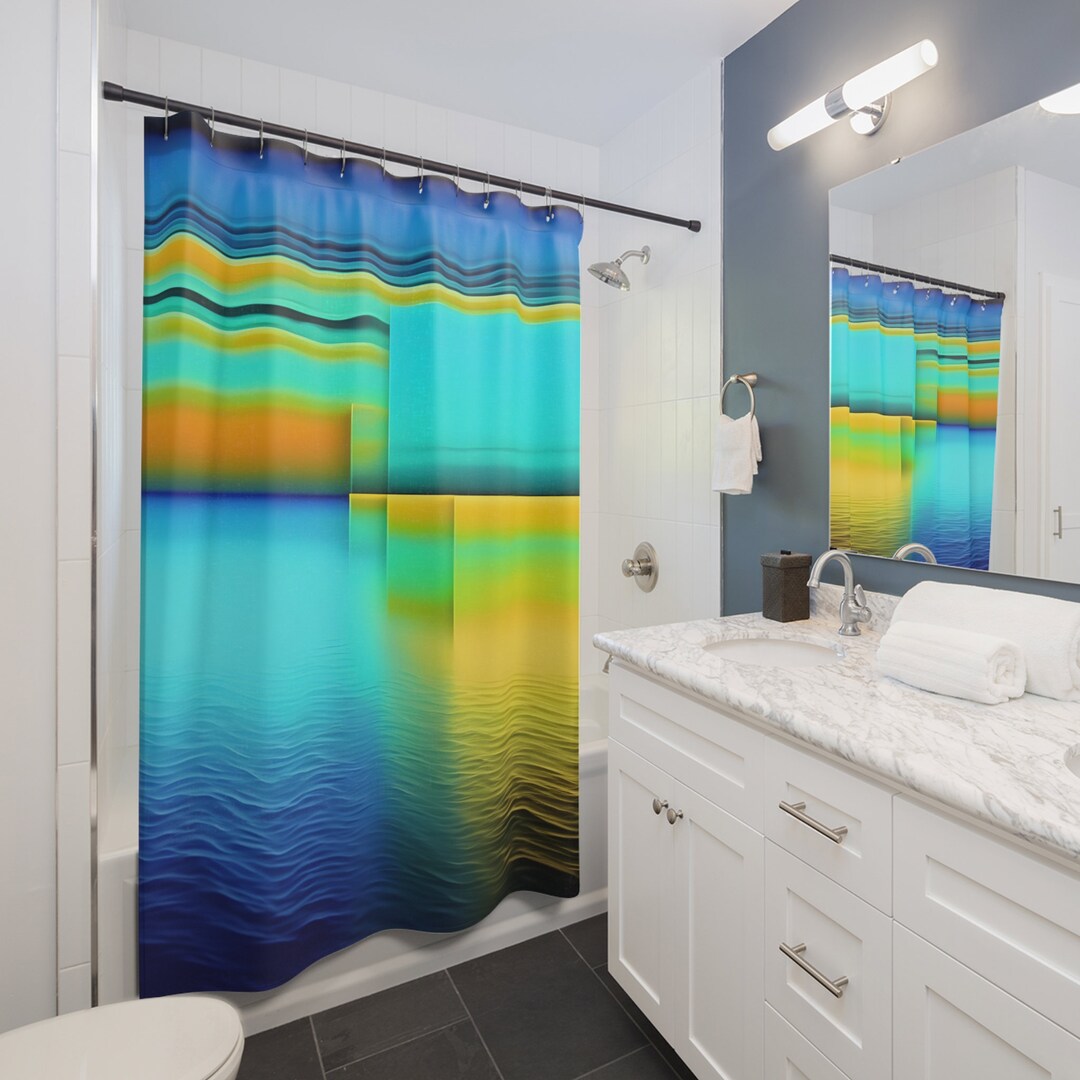 Abstract Art Shower Curtain Ocean Horizon Design Colorful Etsy