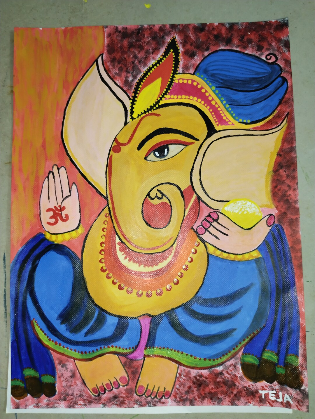 Ganesh Painting With Acrylic Colors Hand Painted Paintingon Cavas Etsy