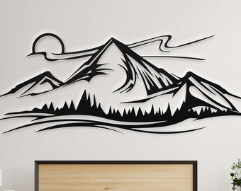 Mountain cut svg dxf file wall sticker pdf silhouette template cnc cutting router digital vector instant download