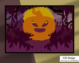Halloween Pumpkin Decor/ multilayer SVG/3D layer/ Plywood cutting/ Paper cutting/ SVG file/