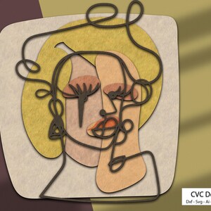 Mujer con líneas corte svg dxf archivo pared pegatina pdf silueta plantilla cnc corte enrutador digital vector descarga instantánea, eps, archivos ai.