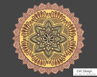 Multilayer Laser Cut DXF - MANDALA - mandala svg-bestanden voor cricut, 3d mandala svg, nieuw lasercut-bestand, dxf-bestand voor lasercut | 7 lagen
