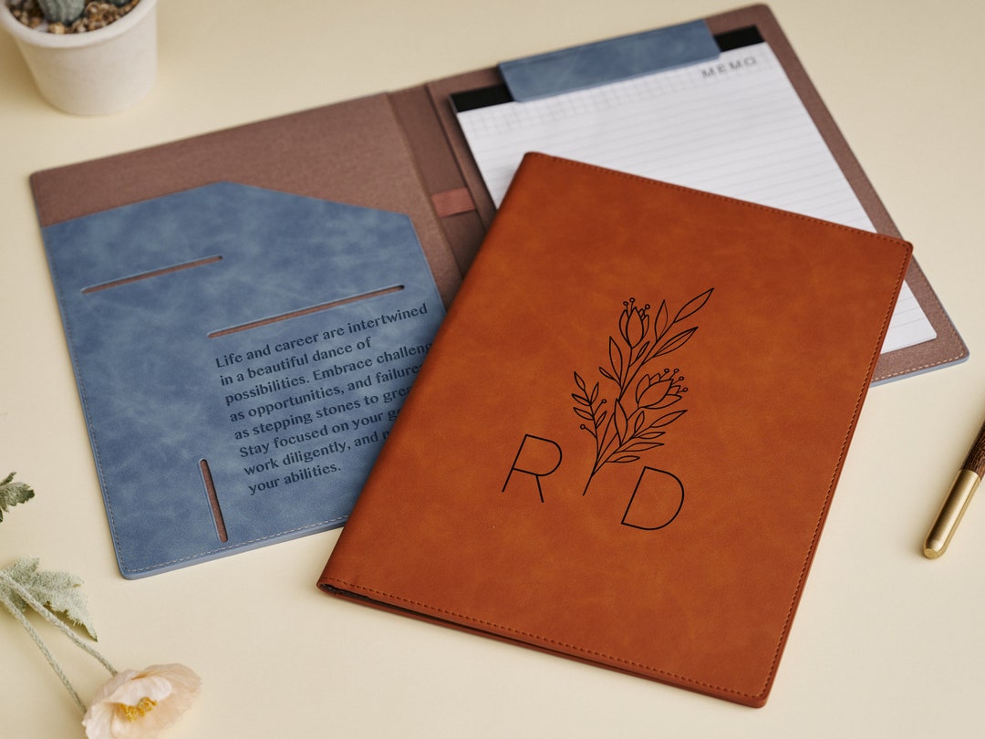 Monogrammed Leather Portfolio Personalized Resume Folder Etsy